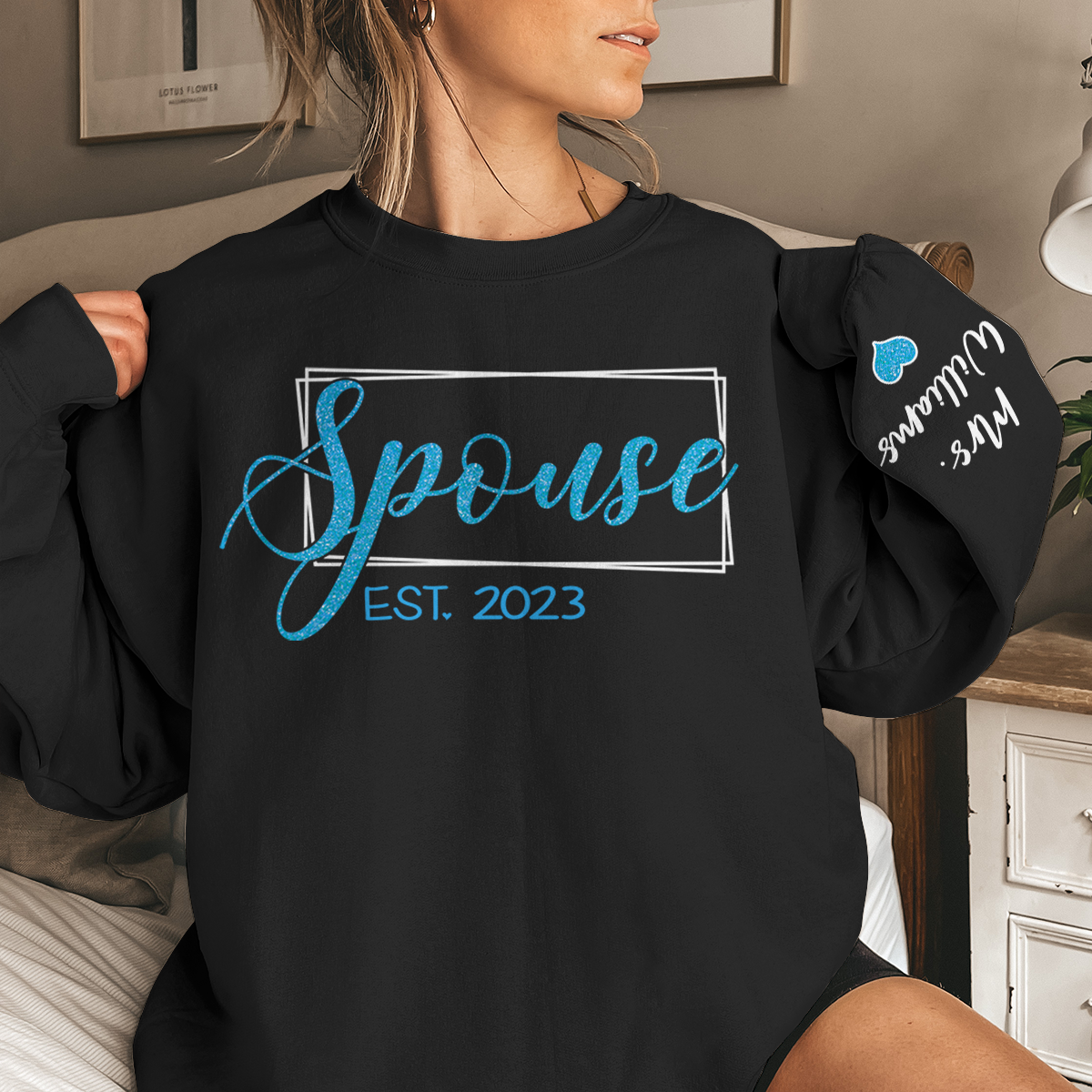 Le début de l'éternité - Sweat-shirt unisexe personnalisé avec motif sur la manche - Cadeau pour mari et femme, anniversaire
