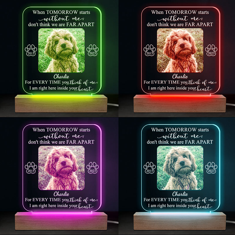 Photo personnalisée « Je suis juste ici dans ton cœur » - Lumière LED 3D personnalisée en forme de mémorial - Cadeau de condoléances pour les propriétaires d'animaux et les amoureux des animaux