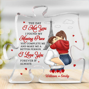 I Love You Forever, Honey - Couple Personalized Custom Puzzle Shaped Acrylic Plaque - Gift For Husband Wife, Anniversary