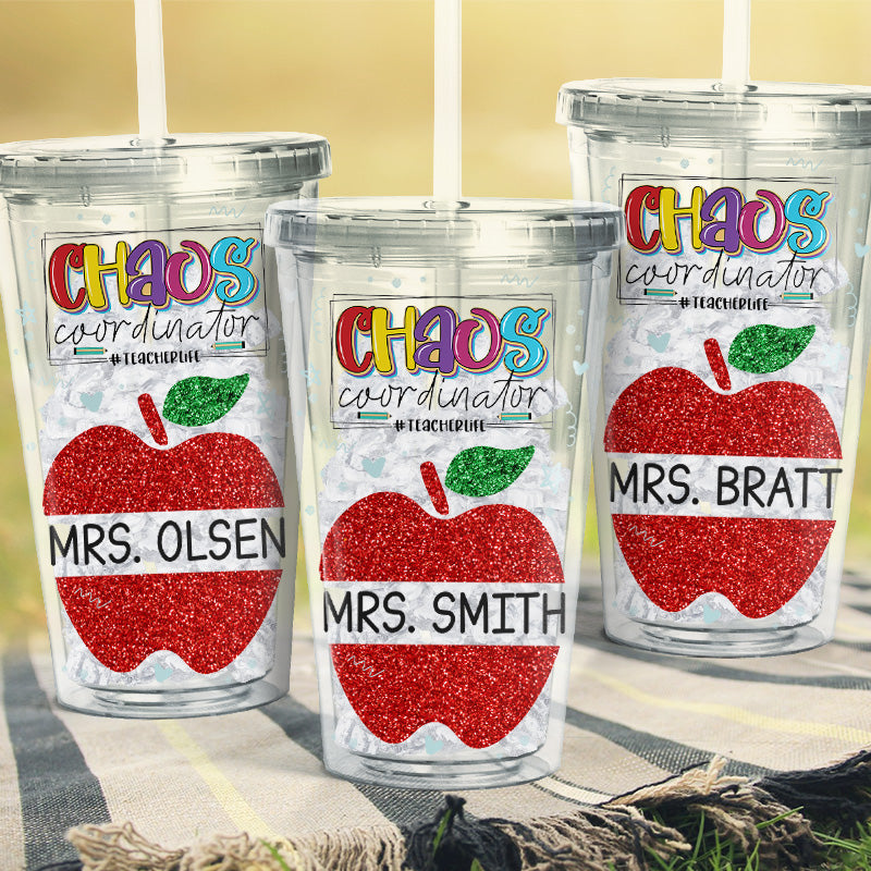 Gobelet en acrylique transparent personnalisé « Manger, dormir, enseigner, répéter » pour enseignant(e) – Cadeau pour enseignant(e) et rentrée scolaire