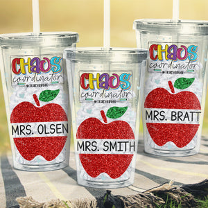 Gobelet en acrylique transparent personnalisé « Manger, dormir, enseigner, répéter » pour enseignant(e) – Cadeau pour enseignant(e) et rentrée scolaire