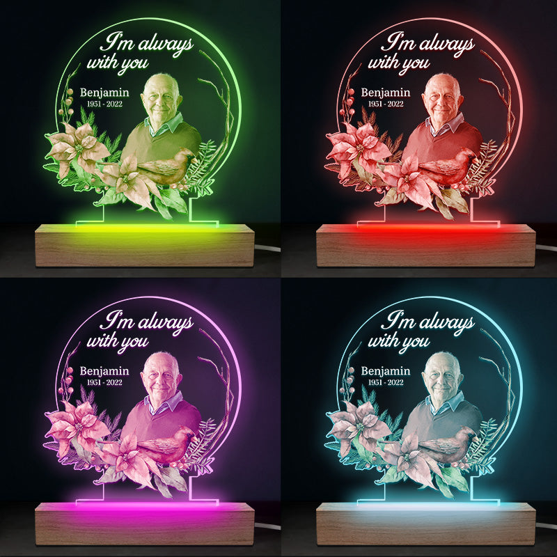 Photo personnalisée de cardinaux apparaissant à proximité des anges – Lampe LED 3D ronde personnalisée et commémorative – Cadeau de condoléances pour les membres de la famille