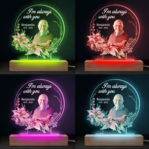 Photo personnalisée de cardinaux apparaissant à proximité des anges – Lampe LED 3D ronde personnalisée et commémorative – Cadeau de condoléances pour les membres de la famille