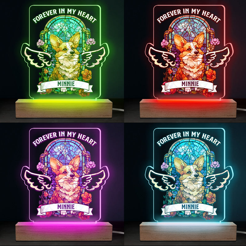 Pour toujours dans nos cœurs - Lampe LED 3D rectangulaire en vitrail personnalisé - Cadeau de condoléances, cadeau pour propriétaires d'animaux et amoureux des animaux