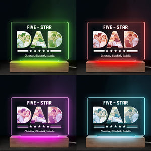 Custom Photo Five Star Dad Papa - Family Personalized Custom Rectangle Shaped 3D LED Light - Father's Day, Birthday Gift For Dad, Grandpa