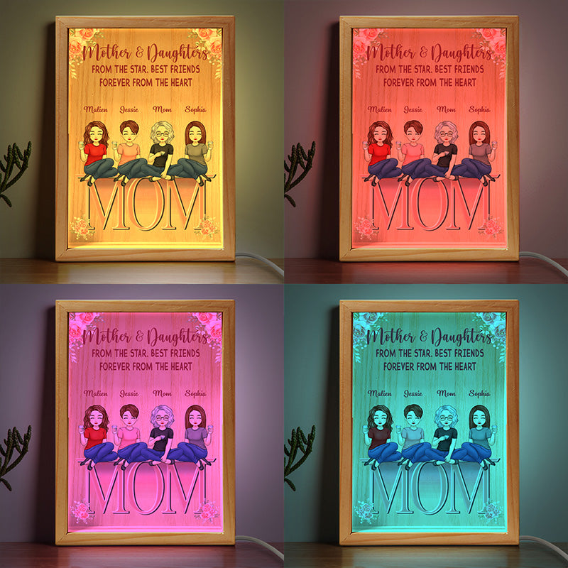 Mère et fille, meilleures amies pour toujours, du fond du cœur - Cadre lumineux personnalisé pour la famille - Cadeau d'anniversaire pour maman