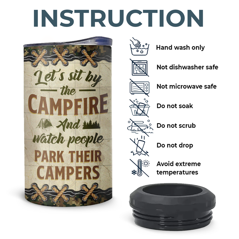 Asseyons-nous au camping - Gobelet isotherme 4 en 1 personnalisé pour camping - Cadeau pour mari, femme et amoureux du camping