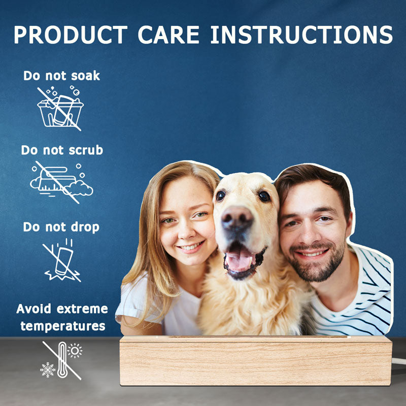 Photo personnalisée « Nous sommes une grande famille heureuse » - Lumière LED 3D personnalisée en forme de couple - Télécharger un cadeau photo pour mari, femme, propriétaires d'animaux, amoureux des animaux