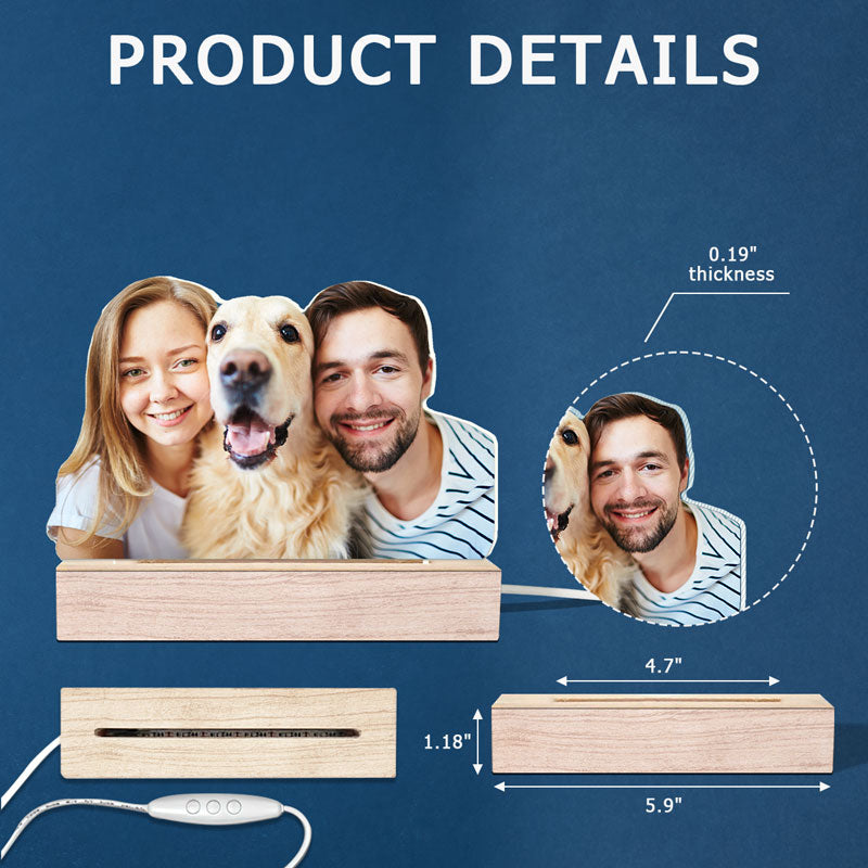 Photo personnalisée « Nous sommes une grande famille heureuse » - Lumière LED 3D personnalisée en forme de couple - Télécharger un cadeau photo pour mari, femme, propriétaires d'animaux, amoureux des animaux