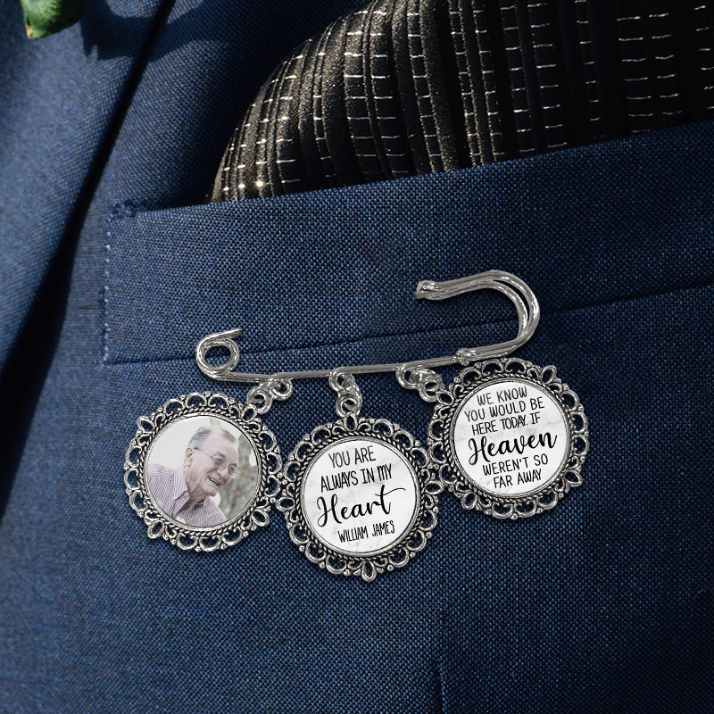 Photo personnalisée « Tu es toujours dans mon cœur » - Épingle à revers ronde personnalisée, broche - Cadeau de condoléances pour les membres de la famille