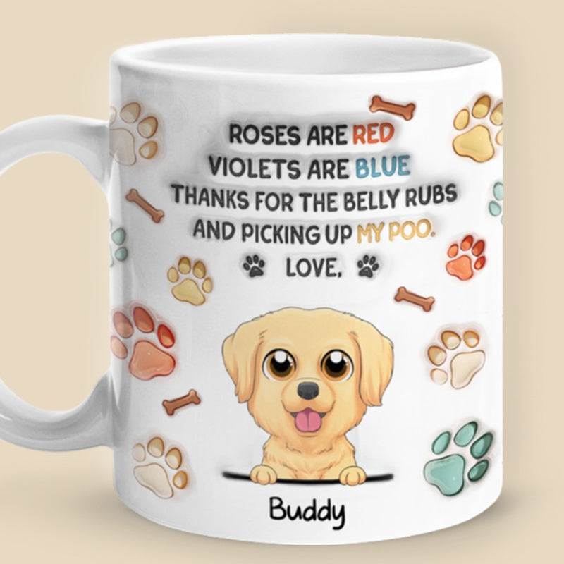 Merci pour les caresses sur le ventre ! Mug personnalisé avec effet gonflable en 3D pour chien ! Cadeau de Noël pour les propriétaires et les amoureux des animaux.