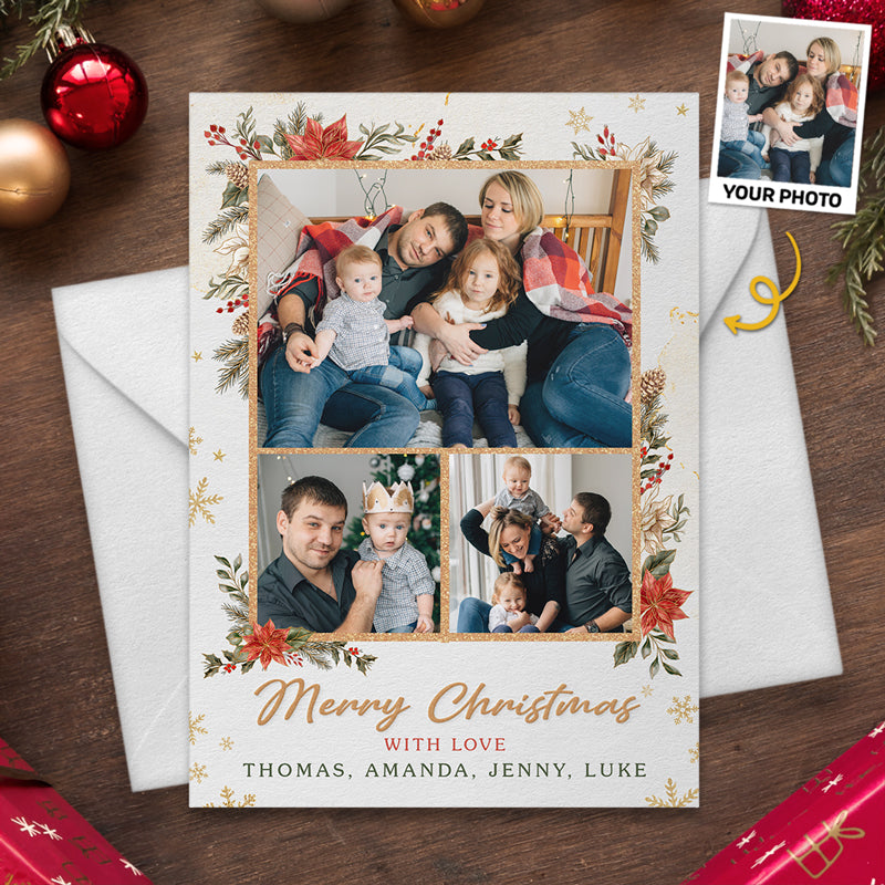 Carte de vœux personnalisée « Joyeux Noël avec amour » - Cartes postales et cartes de vœux personnalisées pour les fêtes de fin d'année - Cadeau de Noël pour les membres de la famille
