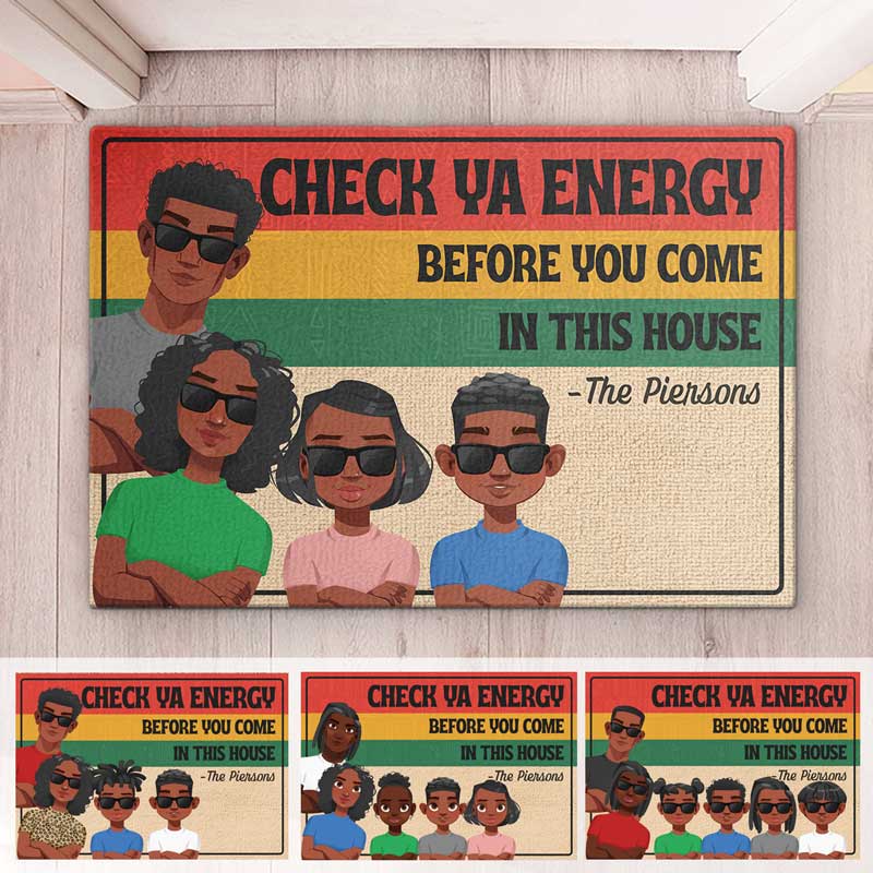 Vérifiez votre ambiance ou restez dehors - Tapis décoratif personnalisé pour la maison - Cadeau de pendaison de crémaillère pour les membres de la famille