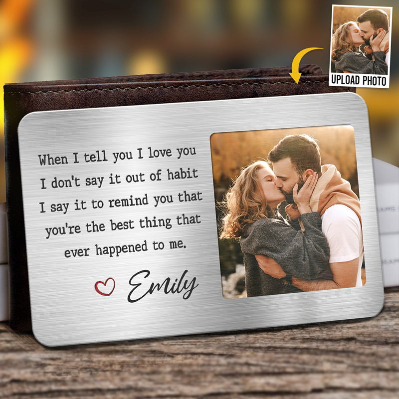 Photo personnalisée « Cher amour de ma vie » - Carte portefeuille en aluminium personnalisée pour couple - Cadeau pour mari et femme, anniversaire