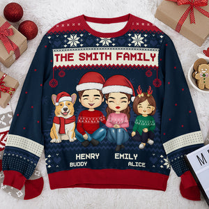 La famille sait briller à Noël - Sweat-shirt personnalisé pour la famille - Pull en laine unisexe - Cadeau de Noël pour les membres de la famille