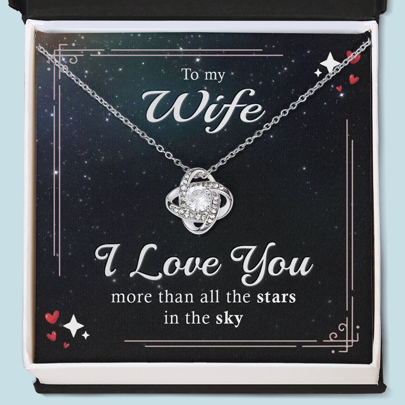 Je t'aime plus que toutes les étoiles - Collier personnalisé avec nœud d'amour pour couple - Cadeau pour mari et femme, anniversaire
