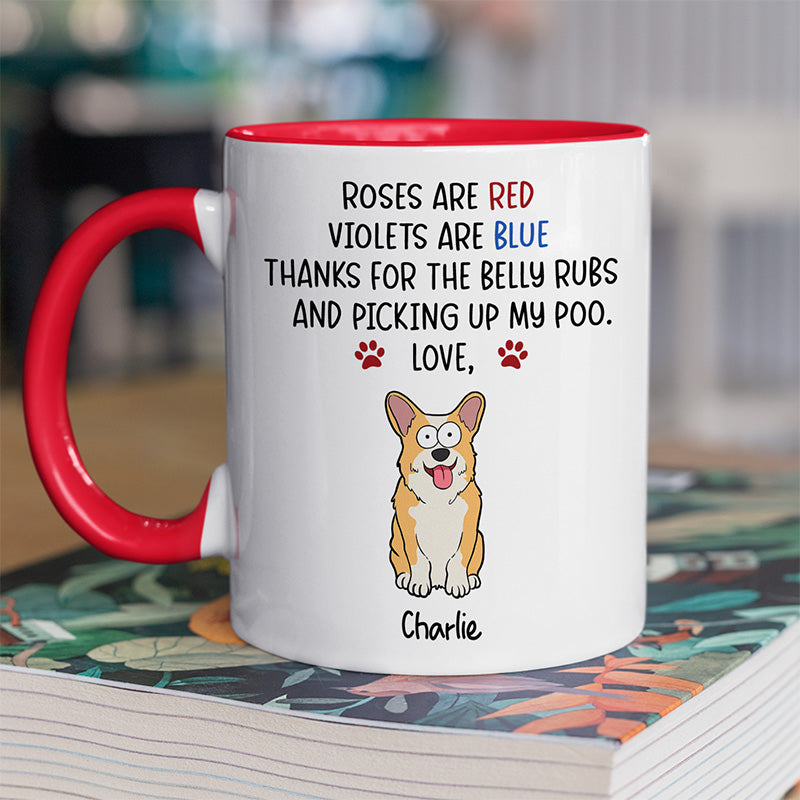 Merci pour les caresses sur le ventre et le ramassage de nos crottes - Mug personnalisé avec accents pour chien - Cadeau de Noël pour les propriétaires d'animaux et les amoureux des animaux