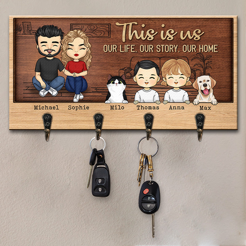 Notre vie, notre histoire, notre maison - Porte-clés personnalisé pour la famille, porte-clés - Cadeau pour les membres de la famille, les propriétaires d'animaux, les amoureux des animaux