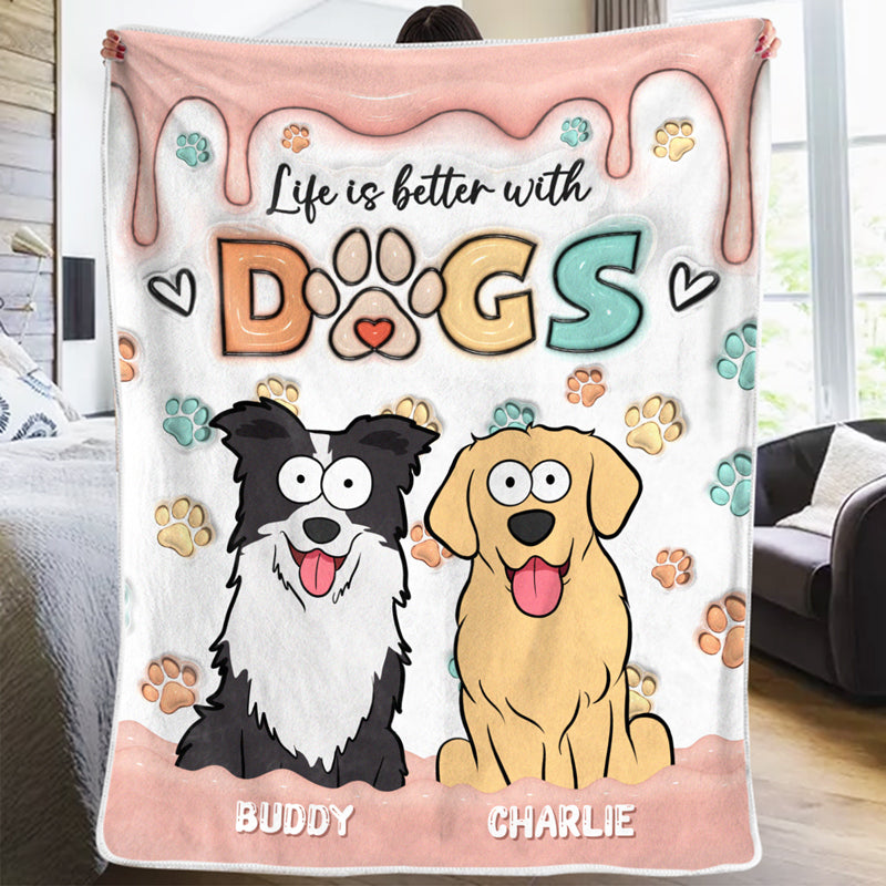 La vie est meilleure avec un chien ! Couverture personnalisée avec effet gonflable 3D pour chien ! Cadeau pour les propriétaires et les amoureux des animaux.