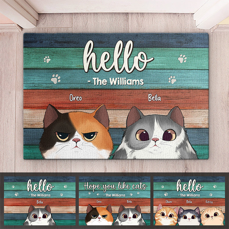 Bonjour mes chers amis chats ! Tapis décoratif personnalisé pour la maison, motif chat ! Cadeau pour les propriétaires et les amoureux des animaux.