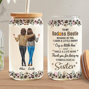 Merci d'être ma sœur non biologique - Tasse en verre personnalisée pour meilleure amie, tasse à café glacé - Cadeau pour meilleures amies, meilleures amies, sœurs