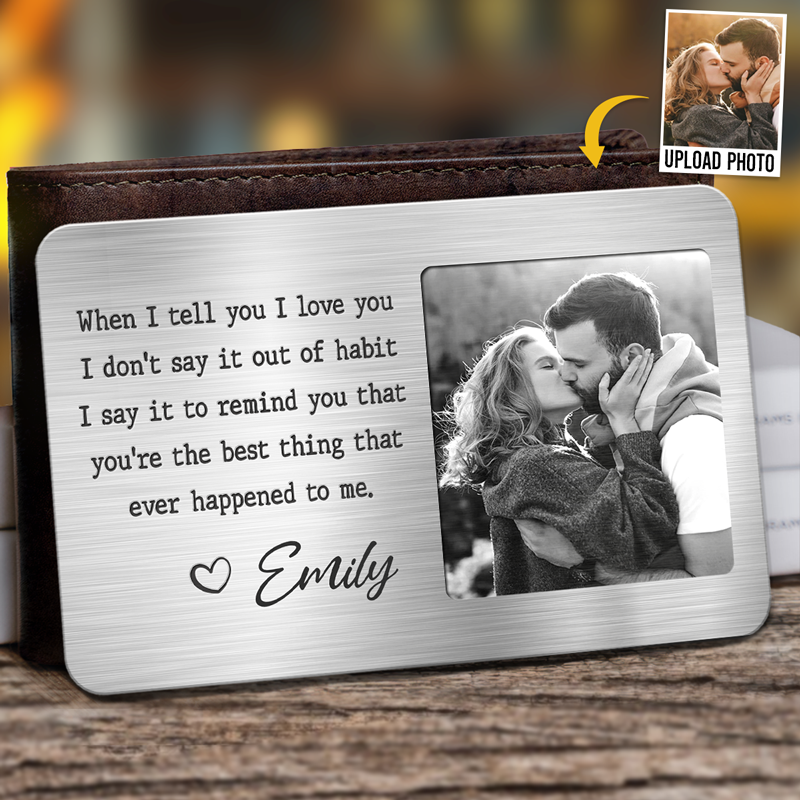 Photo personnalisée « Cher amour de ma vie » - Carte portefeuille en aluminium personnalisée pour couple - Cadeau pour mari et femme, anniversaire