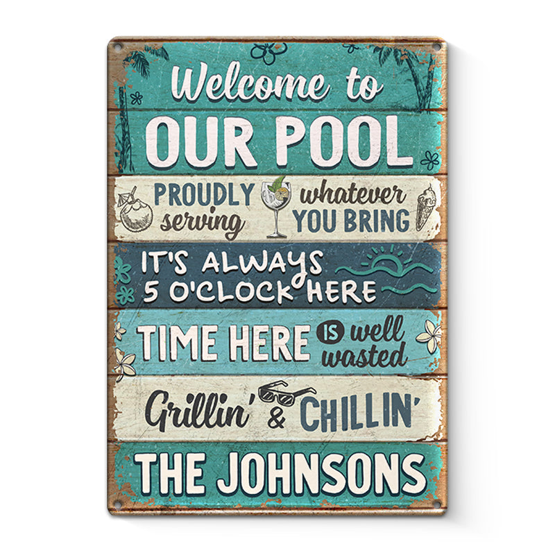 Il est toujours 17 heures ici - Plaque en métal personnalisée pour la décoration intérieure de la famille - Cadeau de pendaison de crémaillère pour les membres de la famille