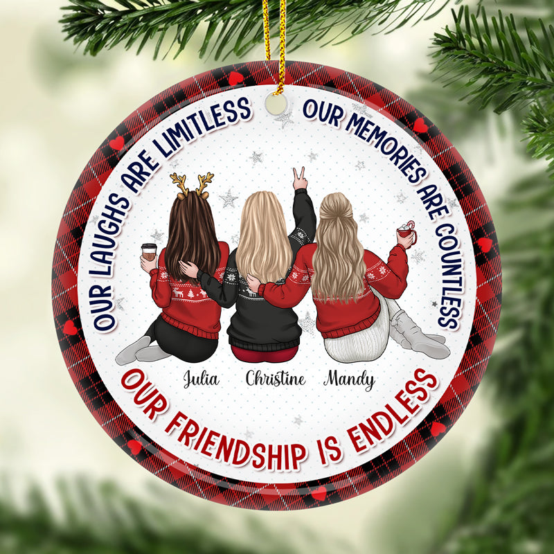 Nos rires sont sans limites - Ornement personnalisé Bestie personnalisé - Forme ronde en céramique - Cadeau de Noël pour meilleures amies, BFF, sœurs