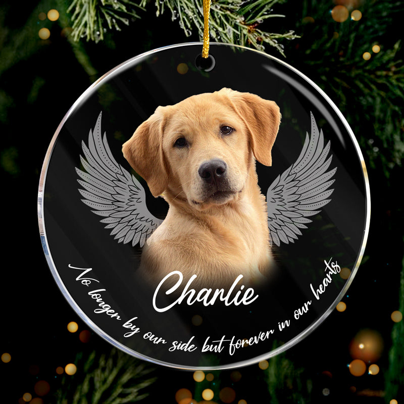 Photo personnalisée pour toujours dans nos cœurs - Ornement commémoratif personnalisé - Forme ronde en acrylique - Cadeau de Noël, cadeau de condoléances pour les propriétaires d'animaux et les amoureux des animaux