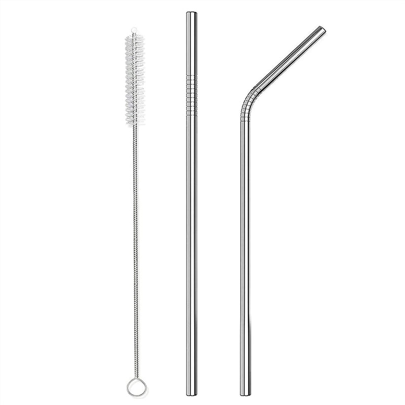 Ensemble de 2 pailles et 1 brosse de nettoyage - Pailles droites et courbées en acier inoxydable avec brosse de nettoyage - Pailles réutilisables pour gobelets de 20 onces, gobelets de 30 onces, mugs et tasses