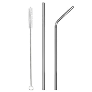 Ensemble de 2 pailles et 1 brosse de nettoyage - Pailles droites et courbées en acier inoxydable avec brosse de nettoyage - Pailles réutilisables pour gobelets de 20 onces, gobelets de 30 onces, mugs et tasses