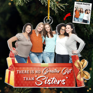 Photo personnalisée des sœurs L'esprit de Noël vit ici - Ornement personnalisé personnalisé pour la famille - Forme personnalisée en acrylique - Cadeau de Noël pour frères et sœurs, frères, sœurs, cousins, amis