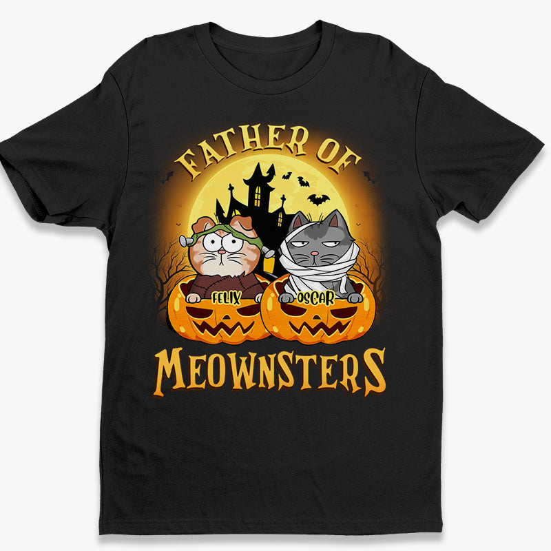 T-shirt, sweat à capuche et sweat-shirt unisexe personnalisé « Mother Of Meownsters » avec chat ; cadeau d'Halloween pour les propriétaires et les amoureux des animaux.