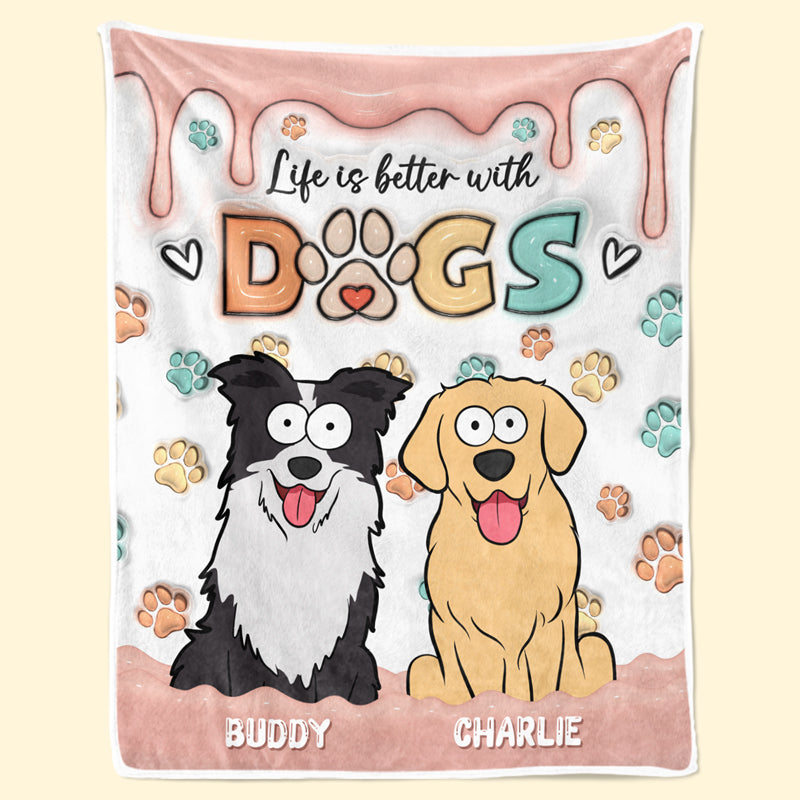 La vie est meilleure avec un chien ! Couverture personnalisée avec effet gonflable 3D pour chien ! Cadeau pour les propriétaires et les amoureux des animaux.
