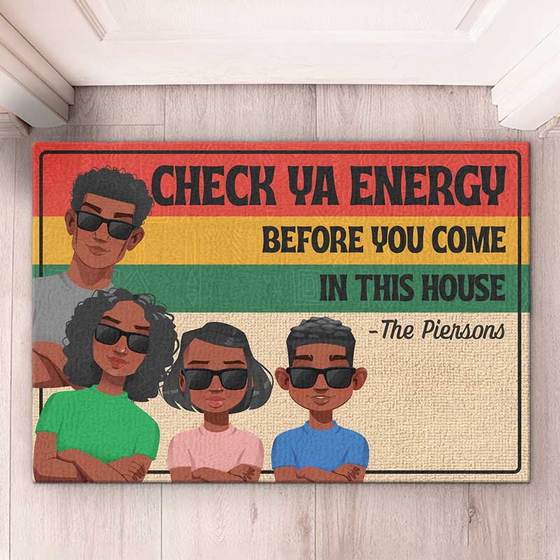 Vérifiez votre ambiance ou restez dehors - Tapis décoratif personnalisé pour la maison - Cadeau de pendaison de crémaillère pour les membres de la famille