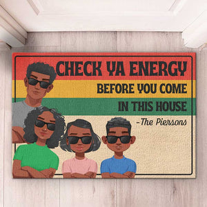 Vérifiez votre ambiance ou restez dehors - Tapis décoratif personnalisé pour la maison - Cadeau de pendaison de crémaillère pour les membres de la famille