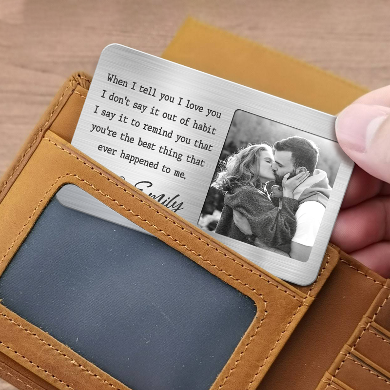 Photo personnalisée « Cher amour de ma vie » - Carte portefeuille en aluminium personnalisée pour couple - Cadeau pour mari et femme, anniversaire