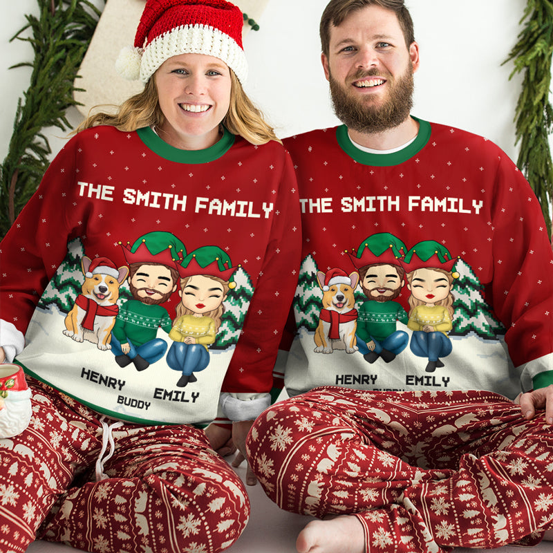 Le réveillon de Noël est une soirée familiale ! Sweat-shirt personnalisé pour toute la famille ! Pull unisexe en laine ! Cadeau de Noël pour les membres de la famille