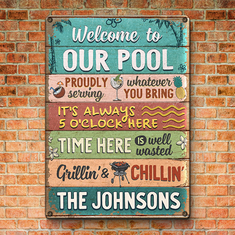 Bienvenue dans notre région - Plaque en métal personnalisée pour la décoration intérieure de la famille - Cadeau de pendaison de crémaillère pour les membres de la famille