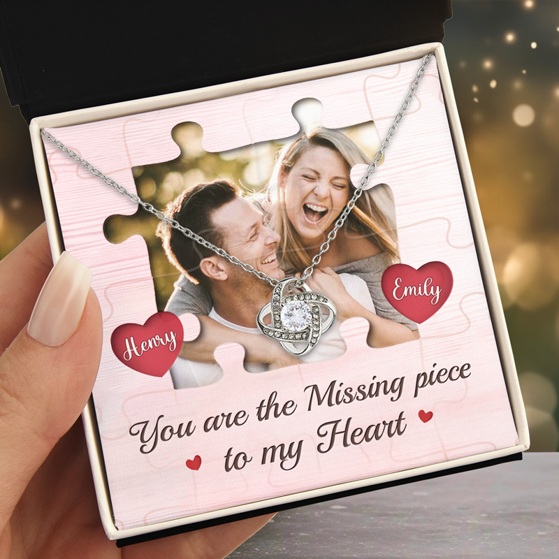 Custom Photo You Are My Missing Piece - Couple Personalized Custom Love Knot Necklace - Gift For Husband Wife, Anniversary