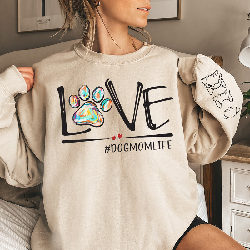 Purfect Dog Mom Life - Sweat-shirt unisexe personnalisé pour chien et chat avec motif sur la manche - Cadeau pour propriétaires et amoureux des animaux
