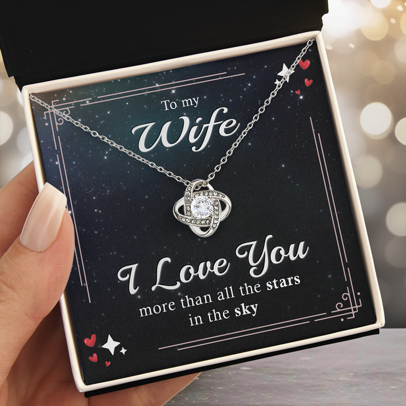 Je t'aime plus que toutes les étoiles - Collier personnalisé avec nœud d'amour pour couple - Cadeau pour mari et femme, anniversaire