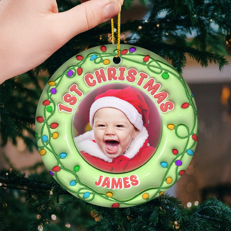 Photo personnalisée Joyeux Noël bébé - Ornement personnalisé familial personnalisé - Forme ronde en céramique - Premier cadeau de Noël pour bébé
