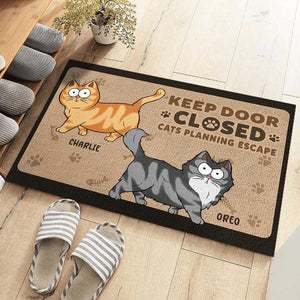Gardez la porte fermée, sinon les chats s'échapperont ! Tapis décoratif personnalisé pour chat ! Cadeau pour les propriétaires et les amoureux des animaux.