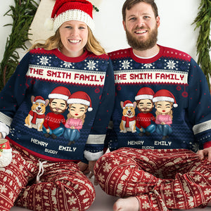 La famille sait briller à Noël - Sweat-shirt personnalisé pour la famille - Pull en laine unisexe - Cadeau de Noël pour les membres de la famille