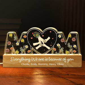 Everything We Are Is Because Of You - Family Personalized Custom Acrylic Letters 3D LED Night Light - Mother's Day, Gift For Mom, Grandma