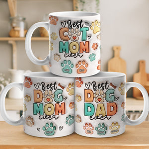 Tasse personnalisée avec effet gonflable 3D « Papa chien mange, bois et sois joyeux » – Cadeau de Noël pour les propriétaires et les amoureux des animaux