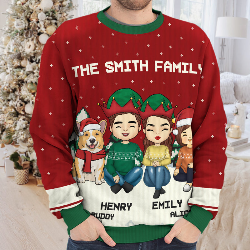 Le réveillon de Noël est une soirée familiale ! Sweat-shirt personnalisé pour toute la famille ! Pull unisexe en laine ! Cadeau de Noël pour les membres de la famille