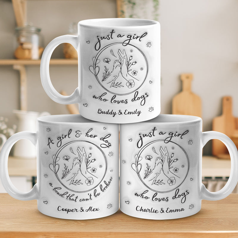 Juste une fille qui aime les chiens - Mug personnalisé avec effet gonflable 3D - Cadeau pour les propriétaires d'animaux et les amoureux des animaux