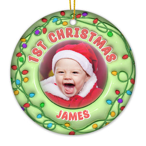 Photo personnalisée Joyeux Noël bébé - Ornement personnalisé familial personnalisé - Forme ronde en céramique - Premier cadeau de Noël pour bébé
